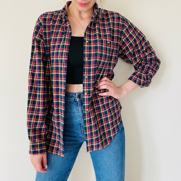 Lands’End custom plaid button down fleece shirt - Picture 3 of 7